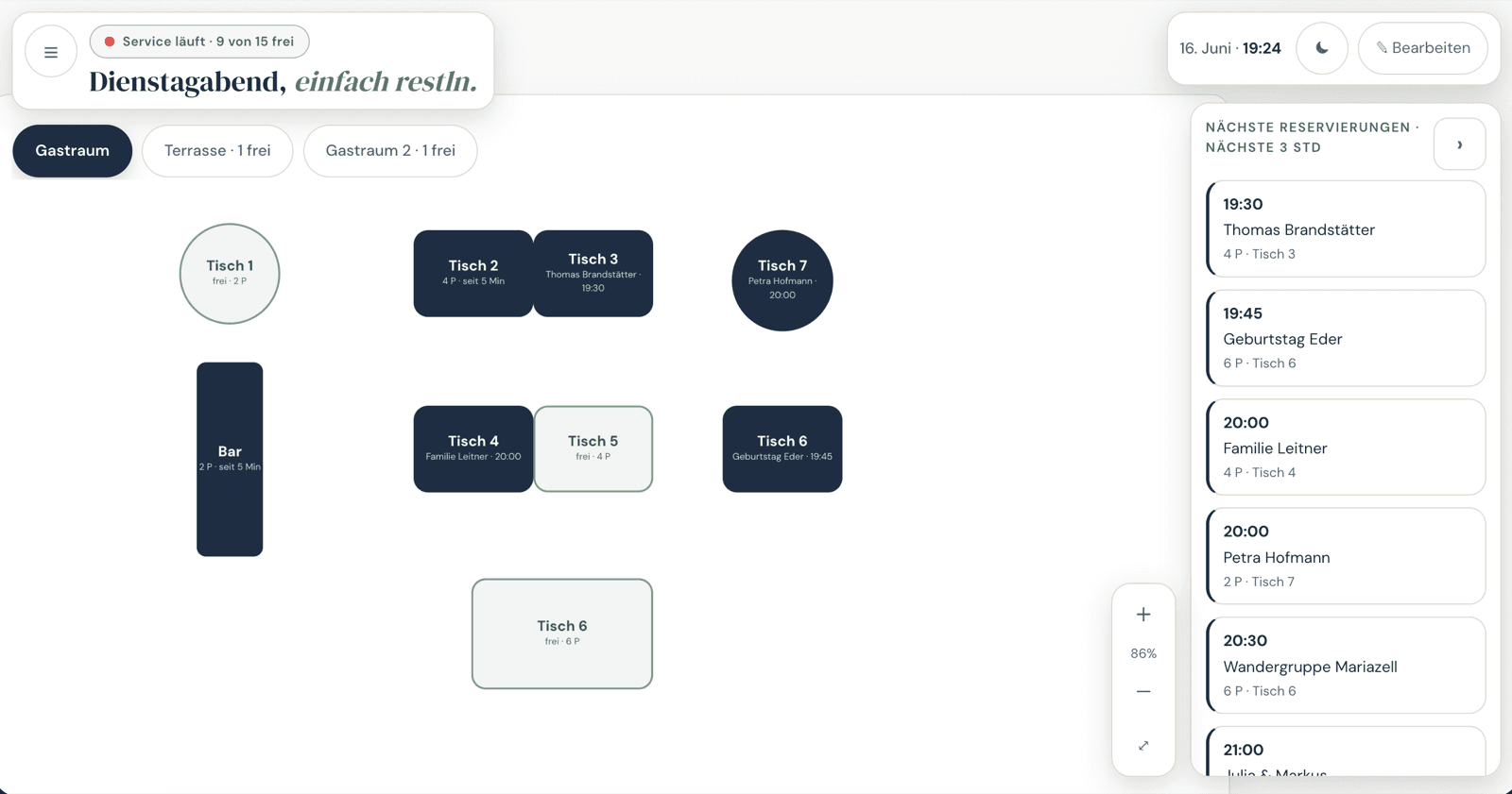 Live Board: Tischplan mit Echtzeit-Status pro Tisch